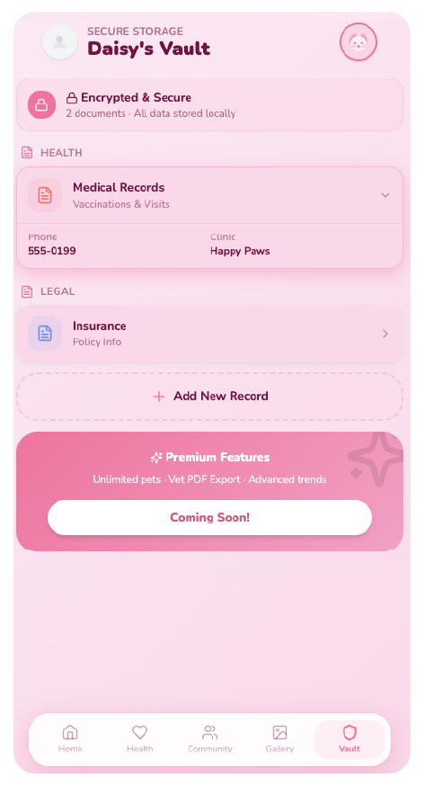 Health Vault screen